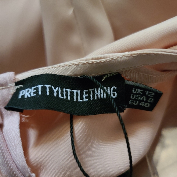 PRETTY LITTLE THING Rouched Detail Long Sleeve Bodycon Dress Nude/Blush - Picture 7 of 12